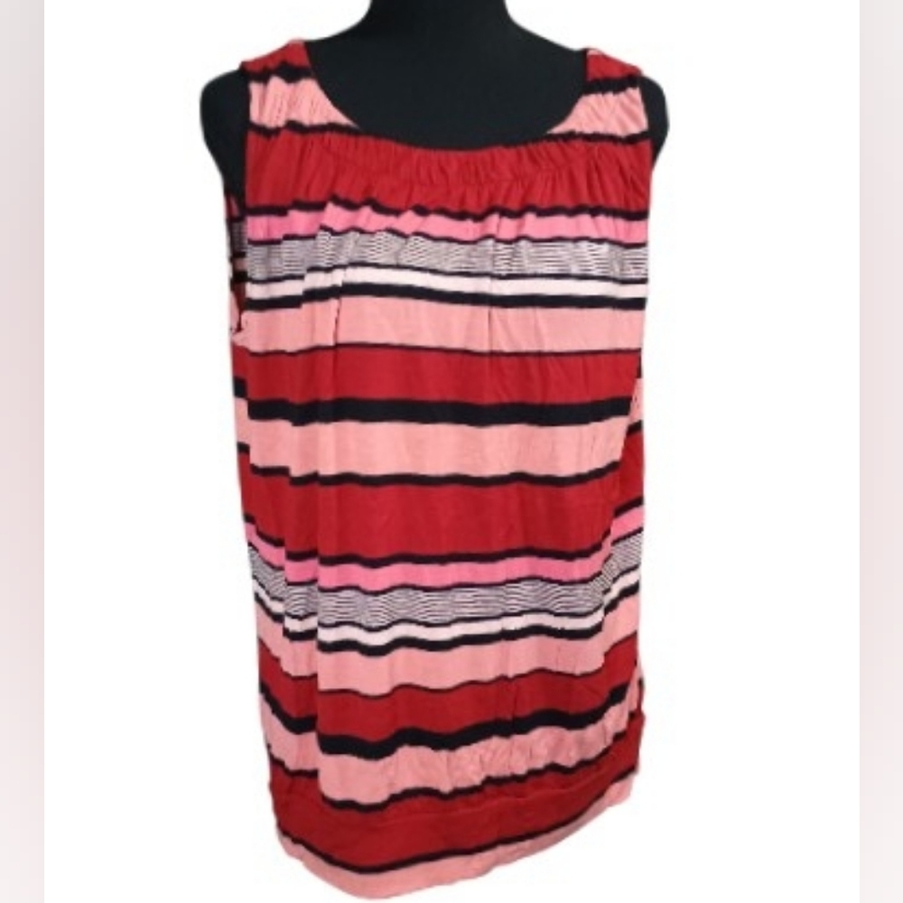 Sleeveless Shirt Cinched Neck Wide Waist-Band Tank Top Vibrant Colors Loft Sz M